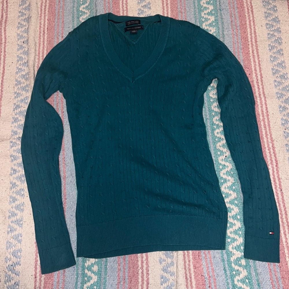 Tommy Hilfiger blue pima cotton v-neck sweater